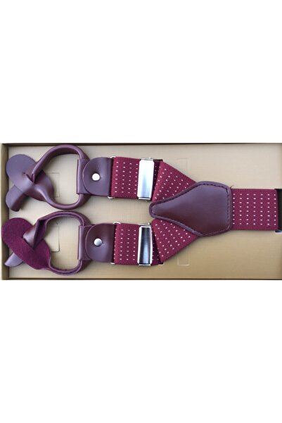 KemerSepeti Bordo Puantiyeli Renk Düğmeli Pantolon Askısı