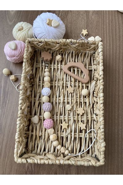 Mini Ropa Pink Wooden Braided Pacifier Hanger