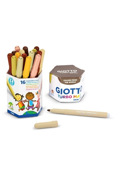 Giotto Turbo Maxi Skin Tones Felt Crayons Set Skin Colors 16 Pieces Pot