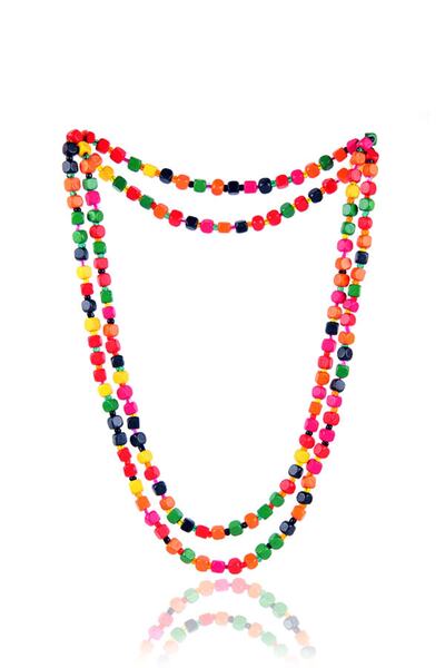 Rouge قلادة مولان من الخرز الخشبي الطبيعي المربع