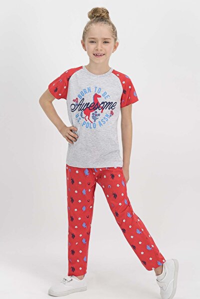 U.S. Polo Assn. Short Sleeve Girl's Pajama Set Cream