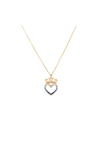 14 Ayar Taşlı Yıldızlı Kalp Altın Kolye