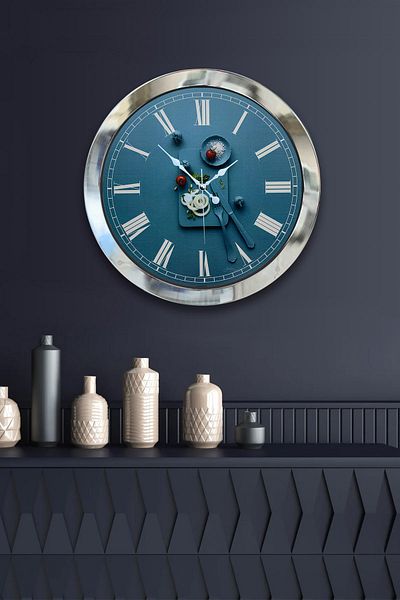 Kasva Concept Gift 36 cm Chrome Metal Kitchen Wall Clock