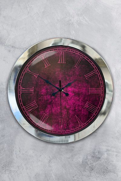 Kasva Concept Gift 36 cm Chrome Metal Purple Wall Clock