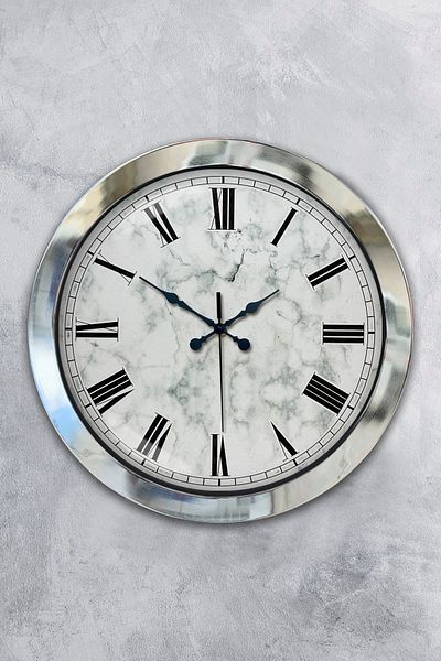 Kasva Concept Gift 36 cm Chrome Metal Marble Patterned Wall Clock