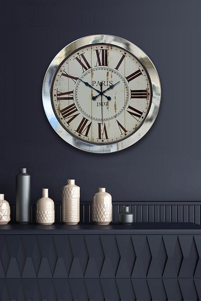 Kasva Concept Gift 36 cm Chrome Metal Paris 1807 Wall Clock