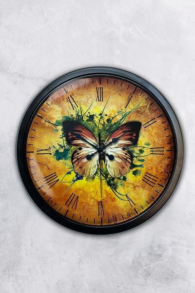 Platin Saat هدية ساعة حائط على شكل فراشة معدنية سوداء مقاس 40 سم