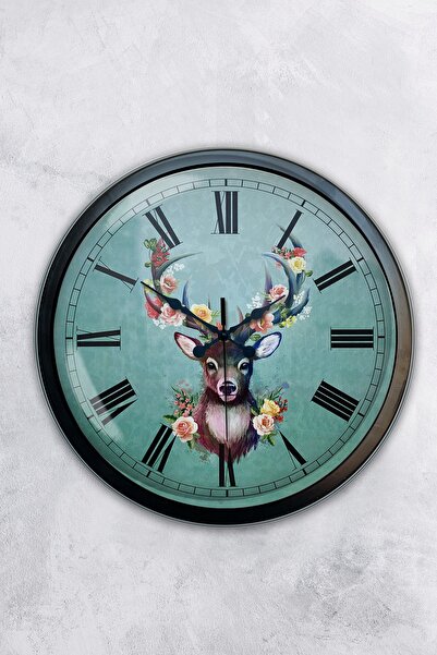 AİB STORE هدية ساعة حائط غزال معدنية سوداء مقاس 40 سم