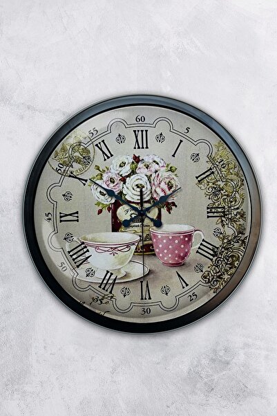 Platin Saat هدية ساعة حائط قهوة معدنية سوداء مقاس 40 سم