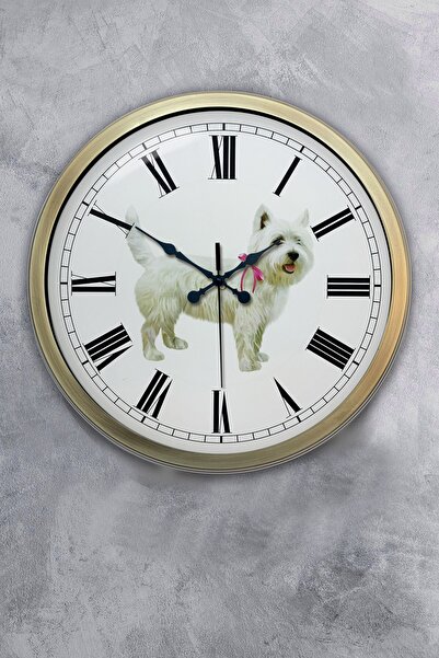 Platin Saat Gift 40 cm Antique Metal Dog Wall Clock