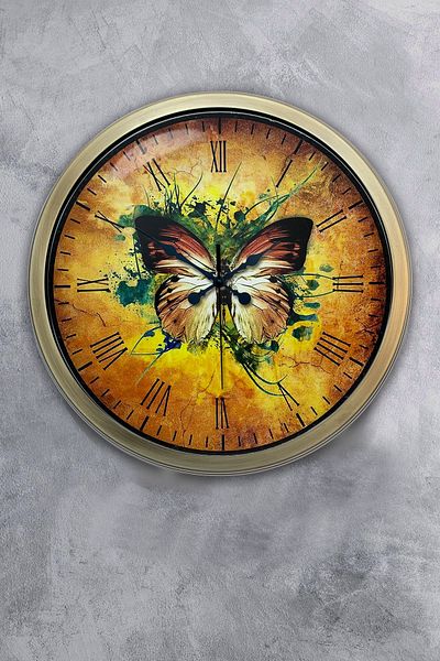 Kasva Concept Gift 40 cm Antique Metal Butterfly Wall Clock