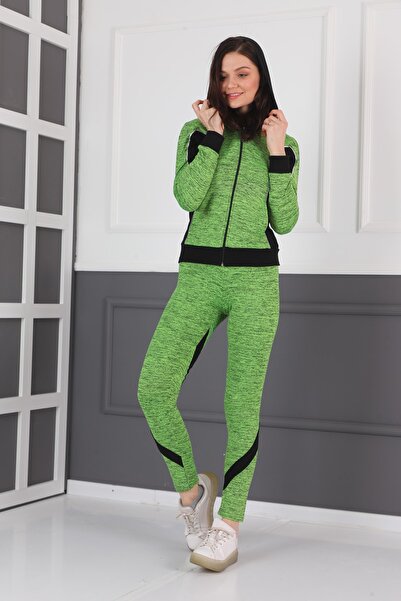 WestBound Women's Ribbed Cationic Zipper Hooded Tights Set