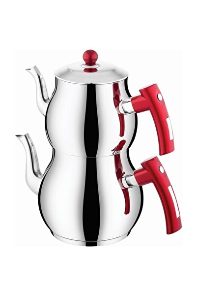 İNTER CELİK Inter Çelik Mercan Çaydanlık Takımı Aile Boyu Kırmızı