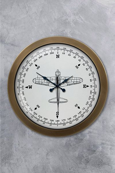 Kasva Concept Ceas de perete busolă din metal antic de 36 cm