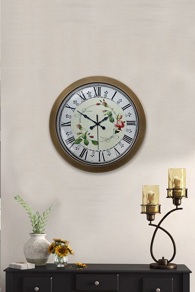 Kasva Concept Gift 36 cm Antique Metal Leaf Wall Clock
