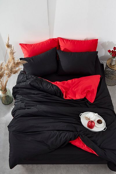 BONJARDİNHOME Set cuvertură dublă din bumbac Ranforce Negru Roșu