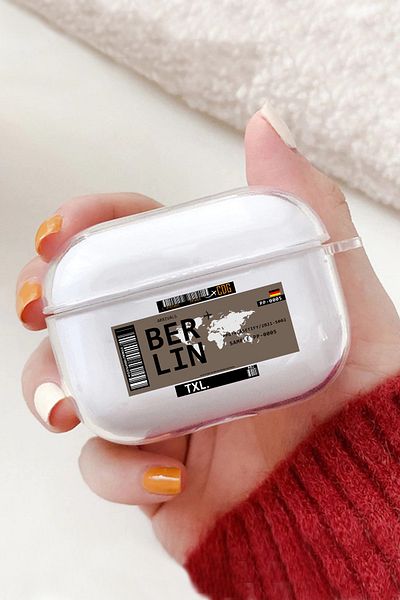 mooodcase Transparent Wireless Headphone Pro Case with Berlin Ticket Design Silicone