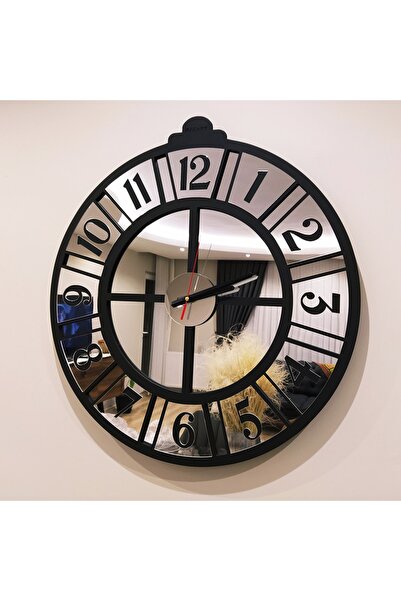 RacartShop Dekoratif Aynalı Ve Kabartmalı Siyah Duvar Saati - 77 (60 X 60 CM)
