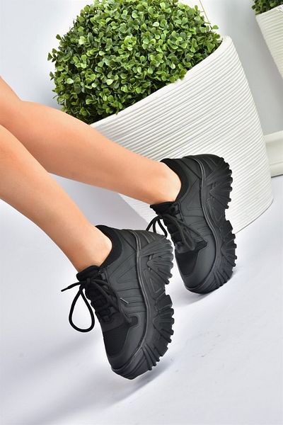 Fox Shoes Pantofi sport negri cu talpă groasă de damă M973515009