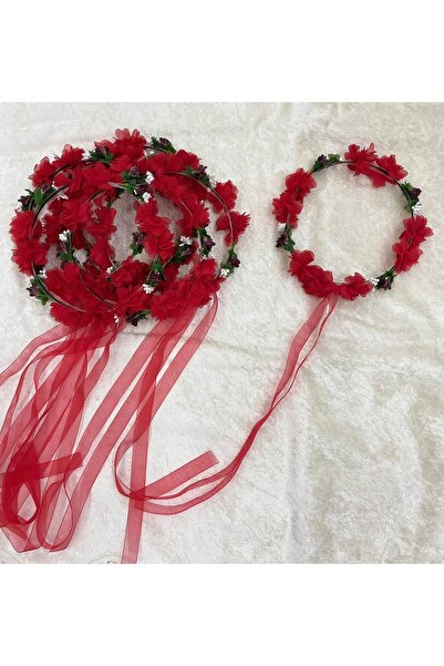 Evsay 5li Yuvarlak Nedime Tacı Lazer Kesim Çiçekli Ve Yapay Cipsolu Kına Nedi...