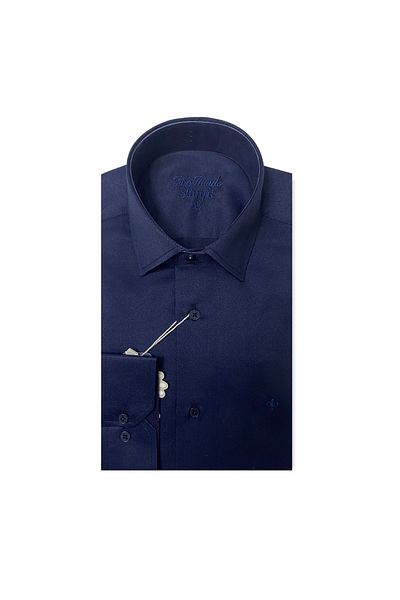 TWO HANDS Мъжка риза Slim Fit Dobby в тъмносиньо 1141