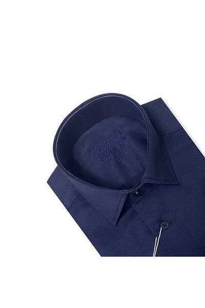 TWO HANDS Мъжка риза Slim Fit Dobby в тъмносиньо 1141