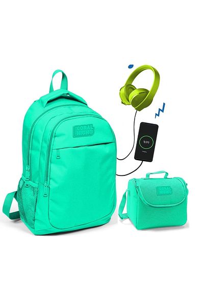 Yaygan Coral High Water Green School and Lunch Box - Girl - With USB Socket