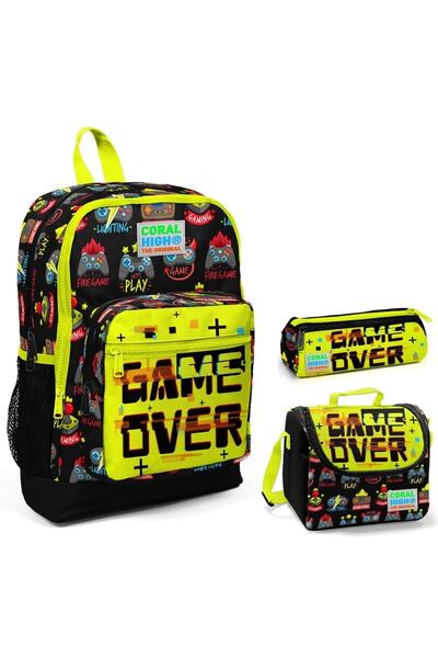 Coral High Set de genți pentru școala primară din 3 piese pentru băieți cu imprimeu Game Over