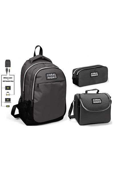 Yaygan Coral High Boy Black-gray 3-Piece Bag Set - With USB Socket