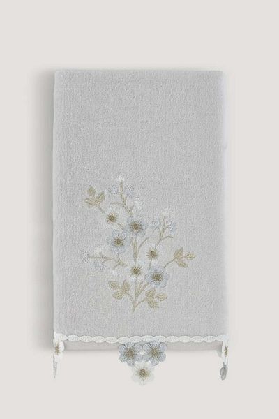 Arliva Home Asu Kadıfe Embroidered Dowry Towel Gray 50x85