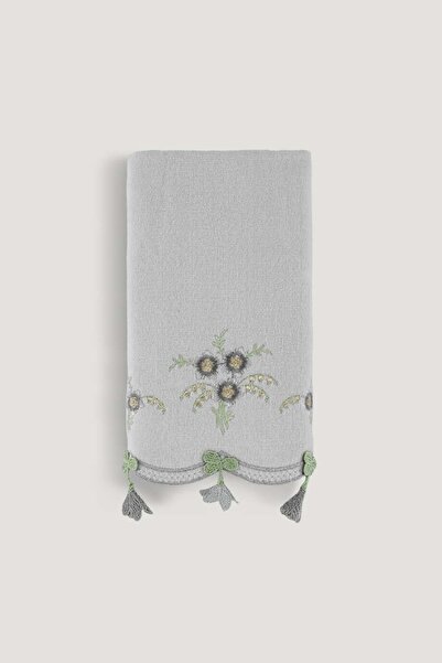 Arliva Home Küpelı Kadıfe Nakıslı Çeyız Havlusu Grı 30x50