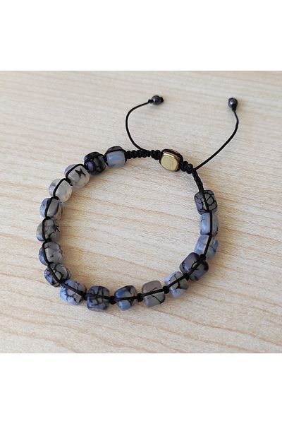 ByKolyeucum Cube Cut Agate Stone Natural Stone Knitted Macrame Bracelet