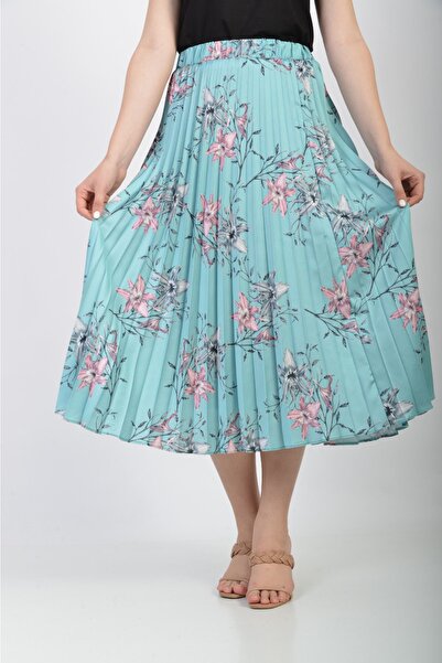 SORALLİNE Φούστα Plisoley 781 Μέντα Σατέν Εμπριμέ