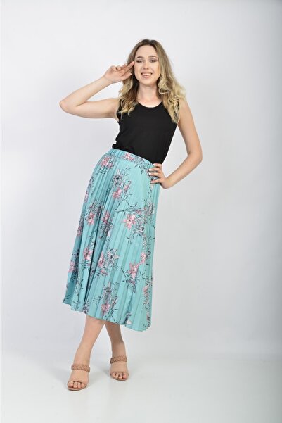 SORALLİNE Φούστα Plisoley 781 Μέντα Σατέν Εμπριμέ