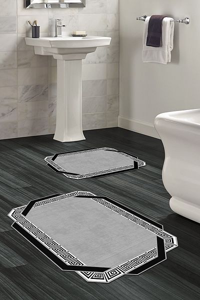 Alanur Home Laser Cut Djt 2 Pack Πλενόμενη αντιολισθητική βάση Χαλάκι μπάνιου Σετ Τουαλέτας 181m Figured Grey