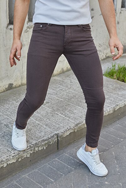 MODAMESTO Чоловічі темно-коричневі брюки Slim Fit з еластаном з габардину