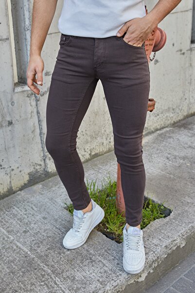 MODAMESTO Чоловічі темно-коричневі брюки Slim Fit з еластаном з габардину