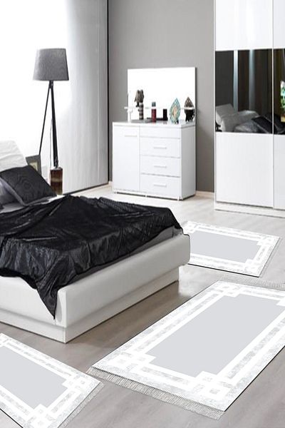 Alanur Home Eko Trend Djt Πλενόμενη αντιολισθητική βάση 3 τεμαχίων κρεβατοκάμαρας 657m Μοντέρνο Γκρι