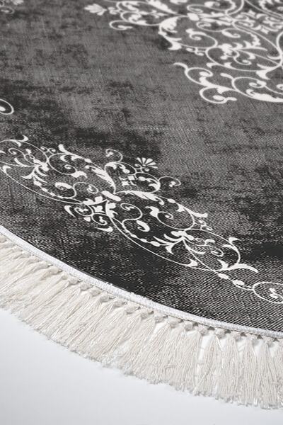 Alanur Home Eco Trend Djt 2-Piece Washable Non-Slip Base Oval Bathroom Mat 616 Classic Gray 60 x 100 - 50 x 60