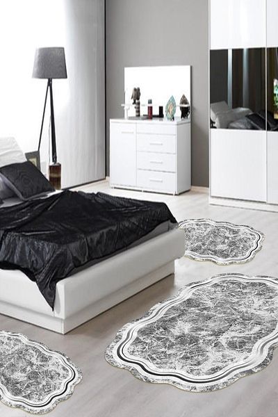 Alanur Home Eko Yıldız Djt Πλενόμενη αντιολισθητική βάση 3 τεμαχίων σετ κρεβατοκάμαρας με 203 φιγούρες γκρι