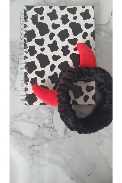 Adil Baba Sevimli Inek Boynuzu Figürlü Mercan Polar Lastikli Saç Bandı Saç Ba...