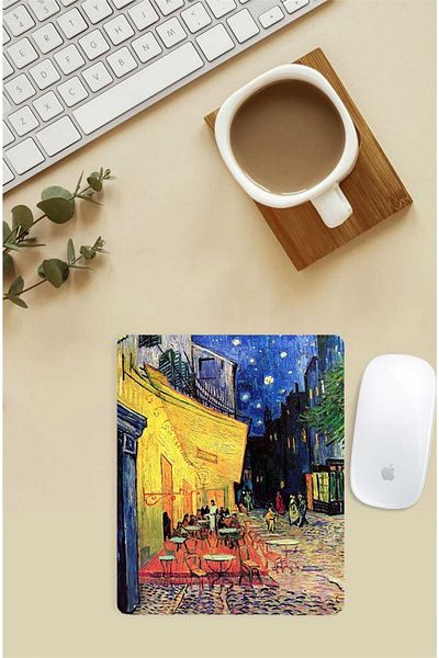 Gizeo Concept لوحة ماوس منقوشة من Van Gogh Cafe Terrace At Night مع دعم للمعصم