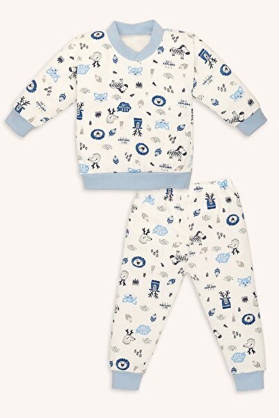 bebizu Mevsimlik Şardonlu Baskılı Manşetli Pijama Takımı