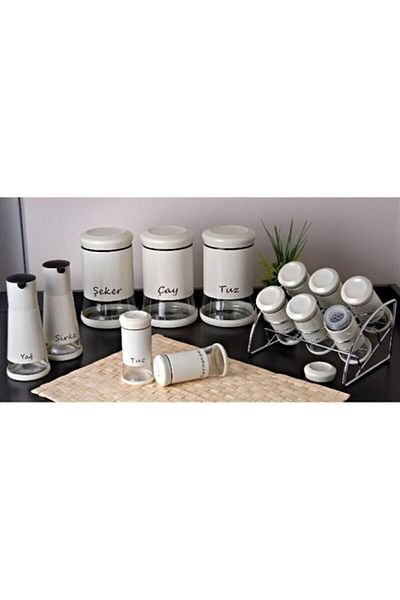 GÖNÜL Glass Glass 13 Piece Spice Rack Set (Cream) Fmag3147 13