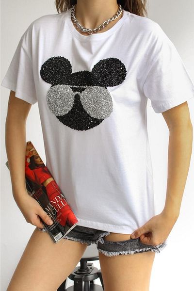 FEMELLE Tricou din bumbac cu decolteu triplu sezon nou pentru femei