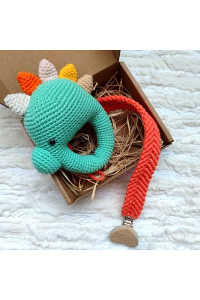 Pamuk Atölye Baby Gift Set - Amigurumi Rattle and Macrame Pacifier Strap
