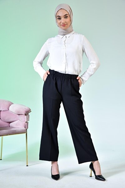 Helya Kadın Beli Komple Lastikli Bol Paça Tesettür Pantolon