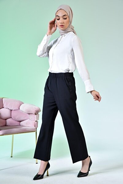 Helya Kadın Beli Komple Lastikli Bol Paça Tesettür Pantolon