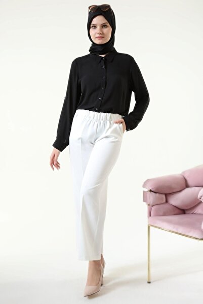 Helya Kadın Beli Komple Lastikli Bol Paça Tesettür Pantolon