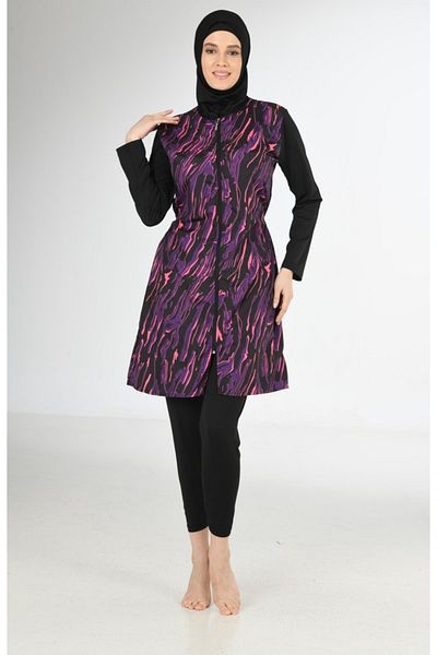 Fantasy 3210 Patterned Parachute-Lycra Hijab Swimsuit Black